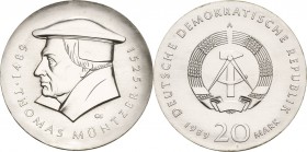 Gedenkmünzen
 20 Mark 1989. Müntzer Jaeger 1624 Kl. Schrötlingsfehler, vorzüglich-Stempelglanz