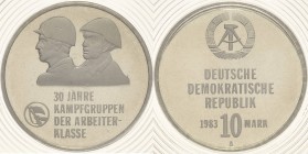 Gedenkmünzen Polierte Platte
 10 Mark 1983. Kampfgruppe.Im verplombten Originaletui Jaeger 1593 Polierte Platte