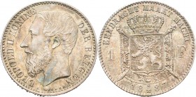 Belgien-Königreich
Leopold II. 1865-1909 Franc 1887, Brüssel KM 29.1 Feine Patina, vorzüglich