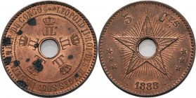 Belgisch-Kongo
Leopold II. 1865-1909 5 Centimes 1888. KM 3 Kleine Flecke, vorzüglich-prägefrisch