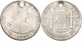 Bolivien
Karl IV. 1788-1808 8 Reales 1797, PTS/PP-Potosi KM 73 Cayon 13077 Gelocht, sehr schön