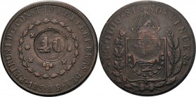 Brasilien
Pedro II. 1831-1889 40 Reis o.J. (um 1835) Mit Gegenstempel (Wertzahl 40) auf 80 Reis von 1828 KM Münze: 366.1, Gegenstempel: 444.2 Prober ...