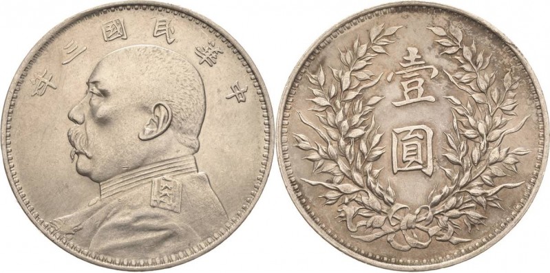 China
Republik 1912-1949 Dollar 1914 (= Jahr 3). Yuan Shi Kai L/M 79 KM Y 329 D...