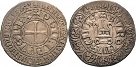 Frankreich
Philippe IV. 1285-1314 Gros tournois o.J. Kreuz in zwei Umschriftenkreisen, PhILIPPVS.REX / Stilisierte Kirche, TVRONVS CIVIS Duplessy 214...