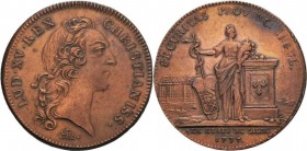 Frankreich
Ludwig XV. 1715-1774 Bronzemedaille 1737 (F.J.Marteau) Bronzejeton von Lille. Kopf mit Diadem nach rechts / Securitas steht mit Schlangens...