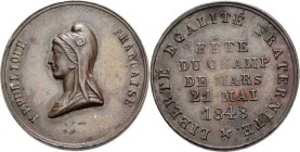 Frankreich
Zweite Republik 1848-1852 Bronzemedaille 1848 (unsigniert) Fête du champ de Mars. Brustbild von Marianne nach links / 5 Zeilen Schrift in ...