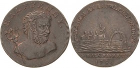 Großbritannien
George III. 1760-1820 Halfpenny Token 1794. I. Fowler London. Brustbild Neptuns mit Dreizack nach rechts / Walfangszene. 29 mm, 8,64 g...