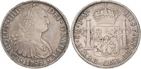 Mexiko
Karl IV. 1789-1808 8 Reales 1798, FM-Mexico City KM 53 Kl. Schrötlingsfehler, vorzüglich-Stempelglanz