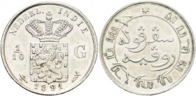 Niederlande-Niederländisch-Ostindien
Wilhelmina 1890-1948 1/10 Gulden 1891. Scholten 826 KM 304 Prägefrisch