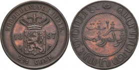 Niederlande-Niederländisch-Ostindien
Wilhelmina 1890-1948 2 1/2 Cent 1897, Utrecht Scholten 862 KM 308 Mitchiner - Vorzüglich-