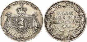 Norwegen
Haakon VII. 1905-1957 2 Kroner 1906. Unabhängigkeit ABH 3 10.40 g. Min. Randfehler, vorzüglich-prägefrisch