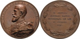 Rumänien
Karl I. 1881-1914 Bronzemedaille 1897 (A. Scharff) Auf die Einweihung des neuen Universitätsgebäudes in Iasi. Brustbild nach links / 5 Zeile...
