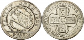 Schweiz-Basel, Kanton
 5 Batzen 1826. Überprägung HMZ 2-234 f D./T. 37 a Prachtvolles Exemplar. Prägefrisch