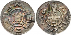 Böhmen
Wratislaus II. 1061-1092 Denar Herzog mit Zepter auf Thron, WRATIZLVS / Brustbild mit Tiara von vorn, WENCEZLVS Cach 347 Slg. Donebauer 315 0....