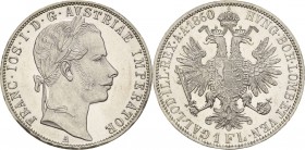 Kaiserreich Österreich
Franz Joseph I. 1848-1916 Gulden 1860, A-Wien Jaeger 328 Leicht berieben, vorzüglich-Stempelglanz