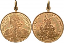 Kaiserreich Österreich
Franz Joseph I. 1848-1916 Vergoldete Bronzemedaille 1898 (Markovits) Jahrtausendfeier des ungarischen Königreiches. Brustbild ...