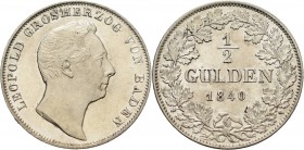 Baden-Durlach
Carl Leopold Friedrich 1830-1852 1/2 Gulden 1840, Karlsruhe AKS 97 Jaeger 55 Fast prägefrisch