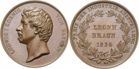 Bayern
Ludwig I. 1825-1848 Bronzemedaille o.J. (Graviert 1834) (unsigniert) Preis der Industrie-Ausstellung, verliehen an Leonh. Braun (graviert). Ko...