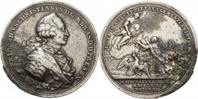 Brandenburg-Bayreuth
Friedrich Christian 1763-1769 Silbermedaille 1763 (Oexlein) Regierungsantritt. Brustbild nach rechts / Kniende Landesgöttin empf...