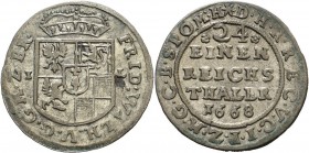 Brandenburg-Preußen
Friedrich Wilhelm, der große Kurfürst 1640-1688 1/24 Taler (Groschen) 1668, IL-Berlin v. Schrötter 1062 Neumann 11.78 a Selten. S...