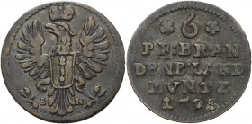 Brandenburg-Preußen
Friedrich III. 1688-1701 6 Pfennig 1693, BH-Minden v. Schrötter 651 a Neumann 12.22 d Sehr schön+