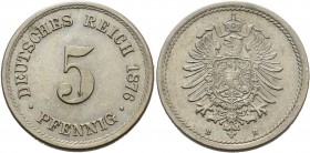 Kleinmünzen
 5 Pfennig 1876 B Jaeger 3 Kl. Kratzer, fast prägefrisch