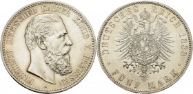 Preußen
Friedrich III. 1888 5 Mark 1888 A Jaeger 99 Leicht berieben, fast vorzüglich/vorzüglich-Stempelglanz