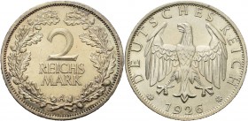 Kleinmünzen
 2 Reichsmark 1926 A Jaeger 320 Min. Kratzer, fast Stempelglanz