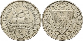 Gedenkausgaben
 3 Reichsmark 1927 A Bremerhaven Jaeger 325 Vorzüglich-prägefrisch