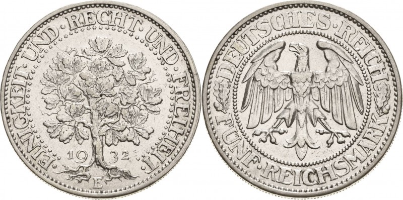 Gedenkausgaben
 5 Reichsmark 1932 E Eichbaum Jaeger 331 Kl. Randfehler, sehr sc...