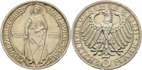 Gedenkausgaben
 3 Reichsmark 1928 A Naumburg Jaeger 333 Kl. Randfehler, fast vorzüglich/fast Stempelglanz