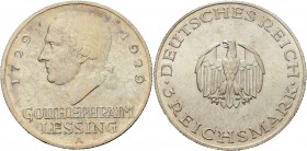 Gedenkausgaben
 3 Reichsmark 1929 A Lessing Jaeger 335 Kl. Kratzer, vorzüglich-Stempelglanz