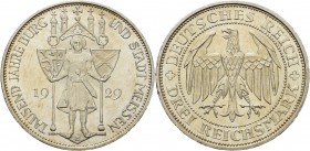 Gedenkausgaben
 3 Reichsmark 1929 E Meißen Jaeger 338 Kl. Kratzer, vorzüglich-Stempelglanz