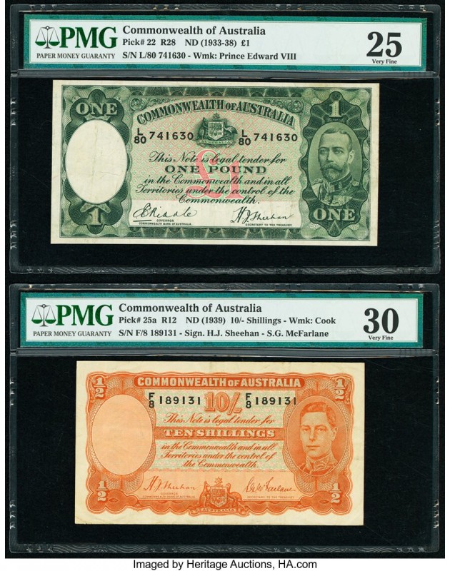 Australia Commonwealth Bank of Australia 1 Pound; 10 Shillings ND (1933-38); ND ...