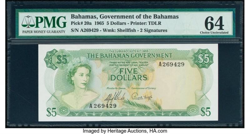 Bahamas Bahamas Government 5 Dollars 1965 Pick 20a PMG Choice Uncirculated 64. 
...