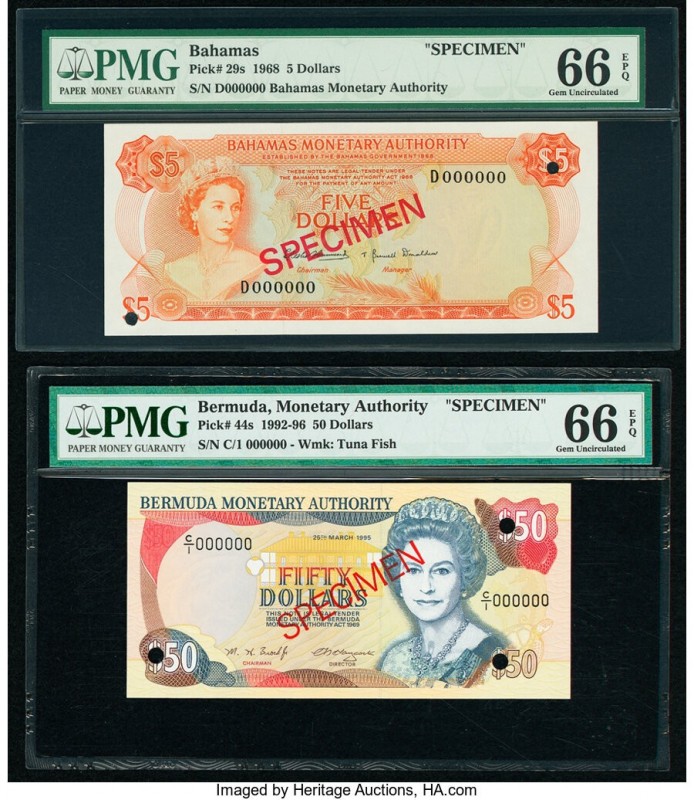 Bahamas Monetary Authority 5 Dollars 1968 Pick 29s Specimen PMG Gem Uncirculated...
