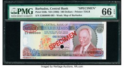 Barbados Central Bank 100 Dollars ND (1986) Pick 35Bs Specimen PMG Gem Uncirculated 66 EPQ. Red Specimen & TDLR overprints and one POC.

HID0980124201...