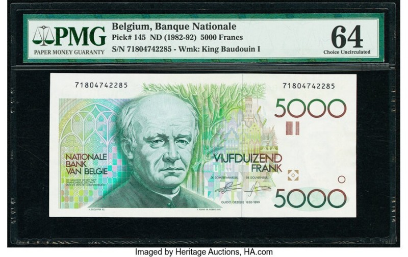 Belgium Banque Nationale de Belgique 5000 Francs ND (1982-92) Pick 145 PMG Choic...