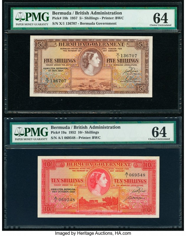 Bermuda Bermuda Government 5; 10 Shillings 1.5.1957; 20.10.1952 Pick 18b; 19a Tw...