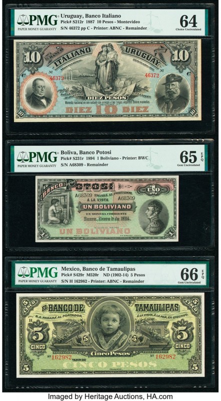 Bolivia, Mexico And Uruguay Group Lot of 6 Graded Examples PMG Gem Uncirculated ...