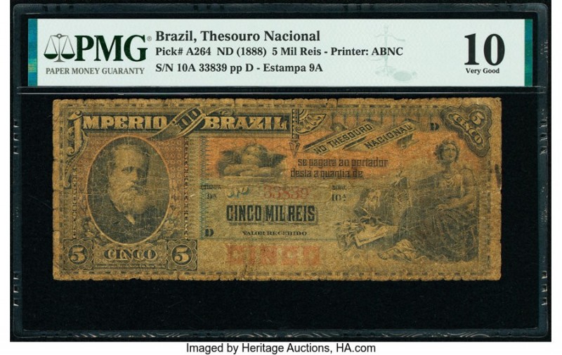 Brazil Thesouro Nacional 5 Mil Reis ND (1888) Pick A264 PMG Very Good 10. 

HID0...