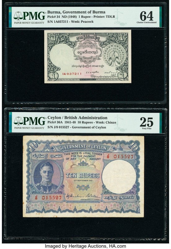 Burma Government of Burma 1 Rupee ND (1948) Pick 34 PMG Choice Uncirculated 64; ...