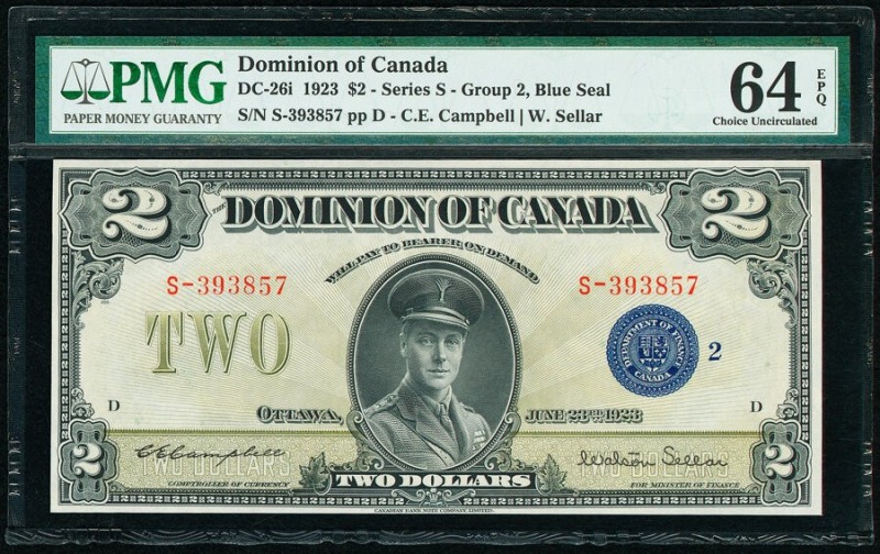 Canada Dominion of Canada $2 23.6.1923 DC-26i PMG Choice Uncirculated 64 EPQ. 

...