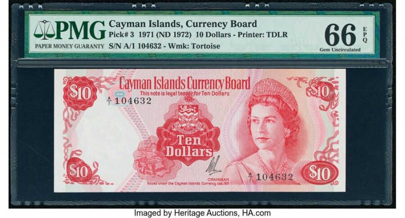 Cayman Islands Currency Board 10 Dollars 1971 (ND 1972) Pick 3 PMG Gem Uncircula...