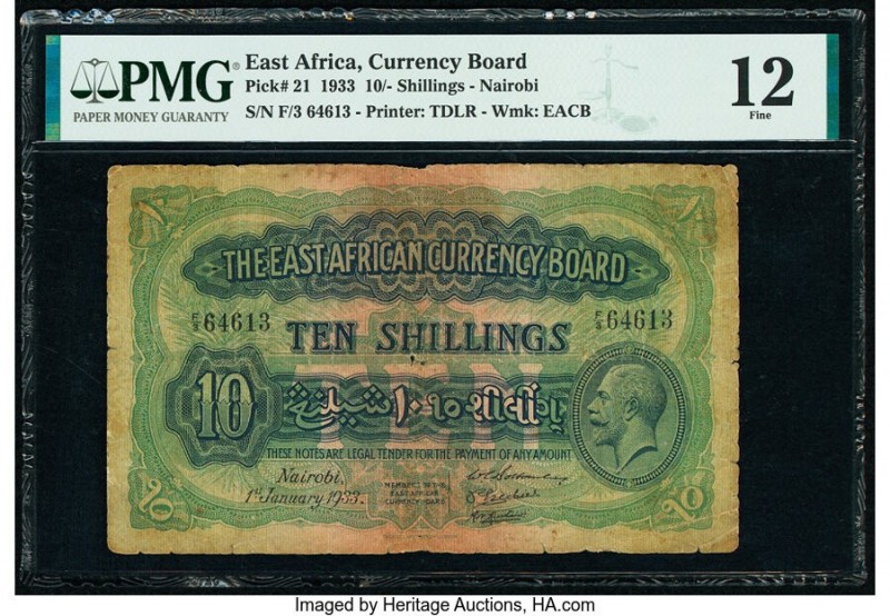 East Africa East African Currency Board 10 Shillings 1.1.1933 Pick 21 PMG Fine 1...