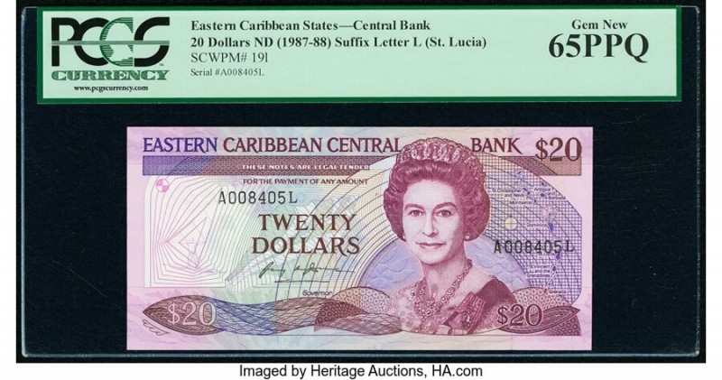 East Caribbean States Central Bank, St. Lucia 20 Dollars ND (1987-88) Pick 19l P...
