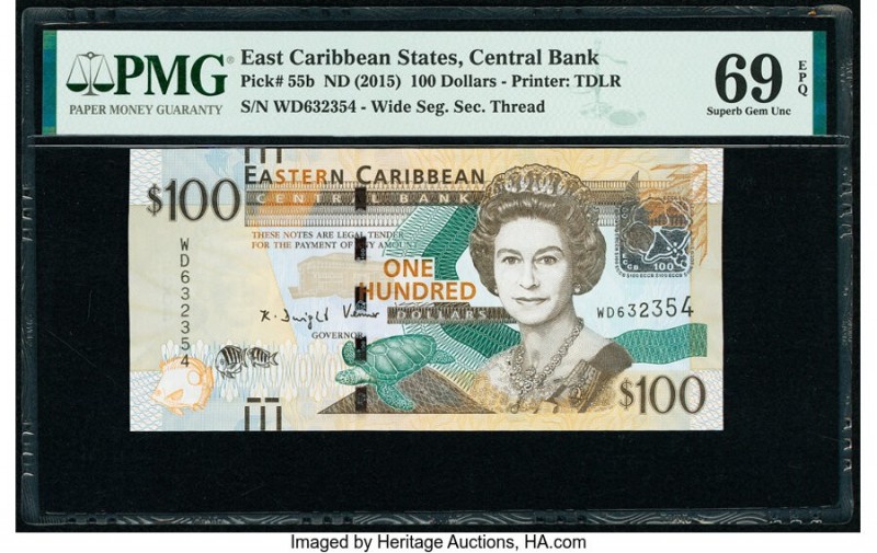 East Caribbean States Central Bank 100 Dollars ND (2015) Pick 55b PMG Superb Gem...