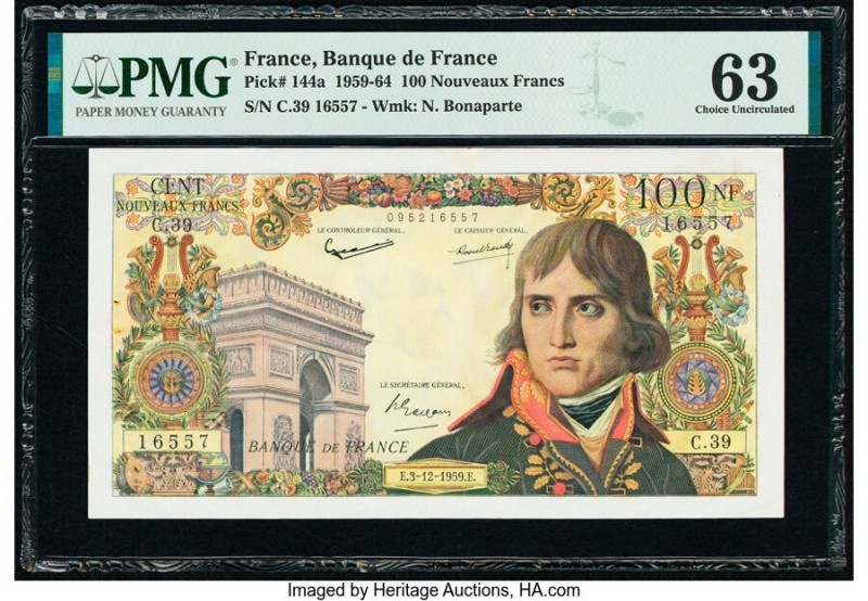 France Banque de France 100 Nouveaux Francs 3.12.1959 Pick 144a PMG Choice Uncir...