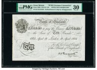 Great Britain Bank of England 10 Pounds 19.4.1934 Pick 336B "Operation Bernhard" PMG Very Fine 30. Third party grading company mentions pinholes.

HID...
