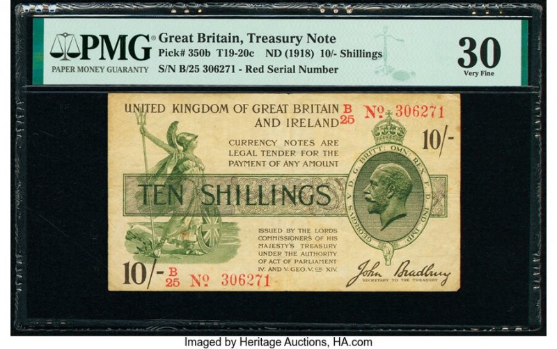 Great Britain Bank of England 10 Shillings ND (1918) Pick 350b PMG Very Fine 30....